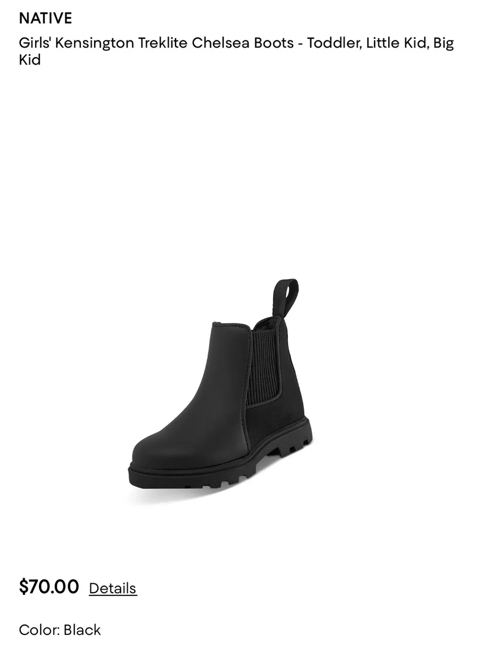 Native Black Kensington Treklite Chelsea Boot